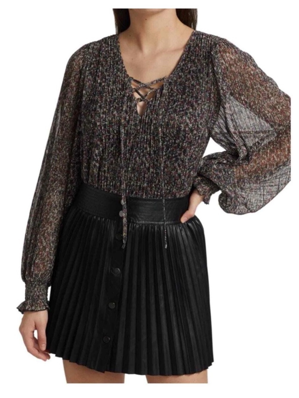 Ramy Brook Shiloh Floral Metallic Printed Long Sleeve Top Blouse Size Small